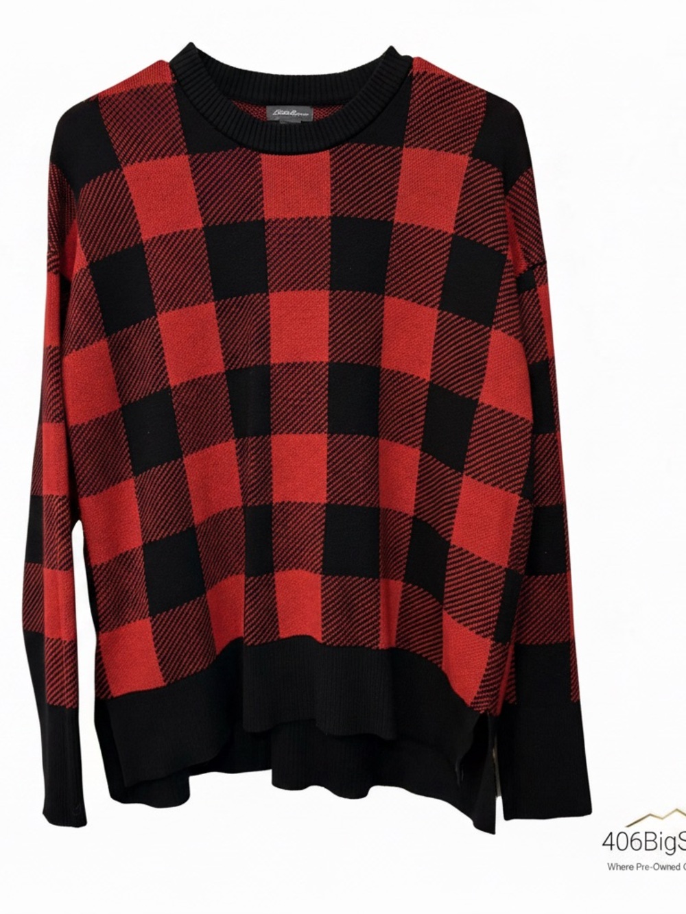 Eddie Bauer Red & Black Buffalo Check Crewneck Sweater